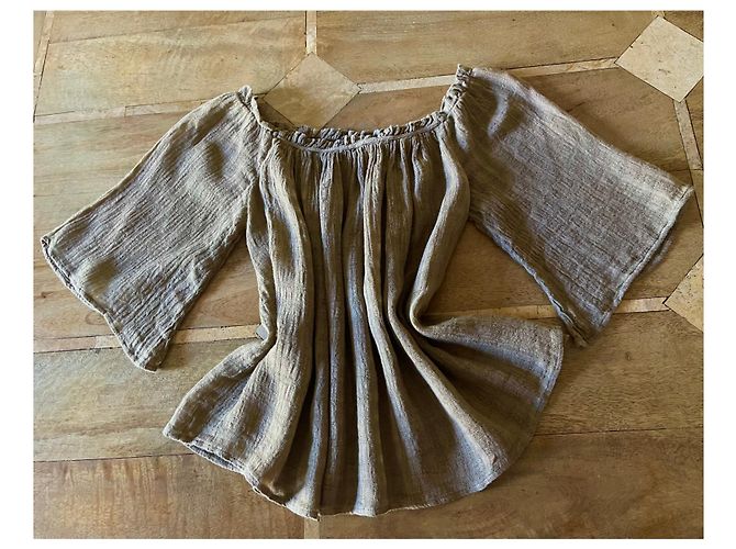 Taupe-beiges Leinentop Sita Murt T.36 - Ansicht 10
