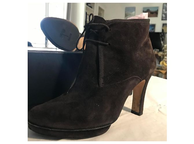 Stivaletti con lacci Repetto in nubuck cioccolato - vista 2