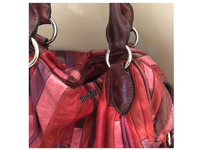 Borsa Miu Miu in pelle fucsia e melanzana Rosa - vista 2