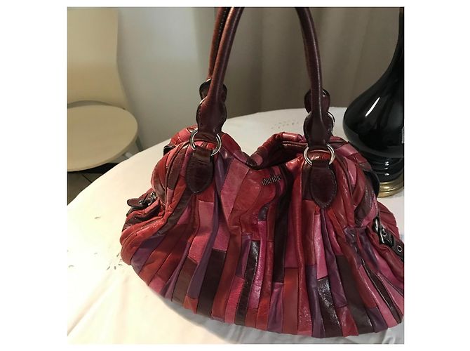 Borsa Miu Miu in pelle fucsia e melanzana Rosa - vista 5
