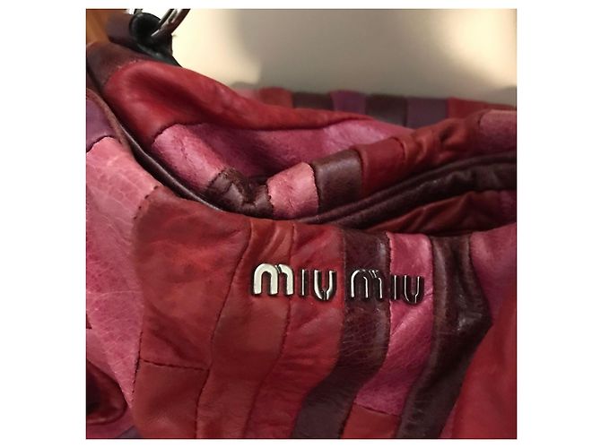 Borsa Miu Miu in pelle fucsia e melanzana Rosa - vista 6