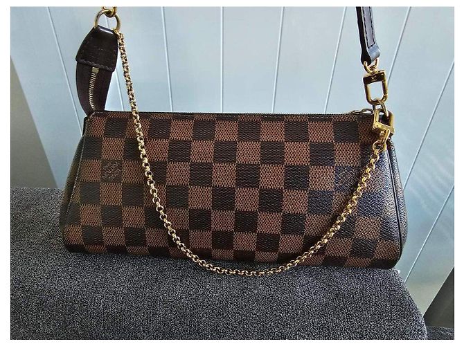 Louis Vuitton Borsa Damier Ebene Eva con Catena Marrone - vista 2
