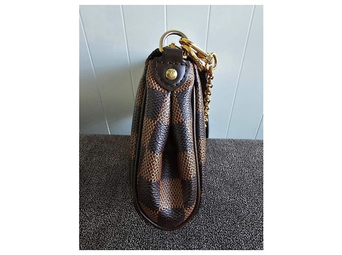 Louis Vuitton Borsa Damier Ebene Eva con Catena Marrone - vista 6