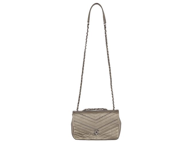 Borsa con patta Chevron decorata con "catena di paillettes" Chanel Argento - vista 3
