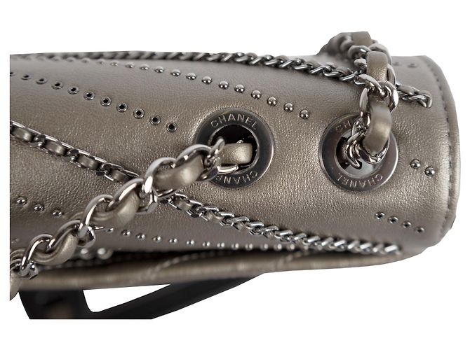 Borsa con patta Chevron decorata con "catena di paillettes" Chanel Argento - vista 6
