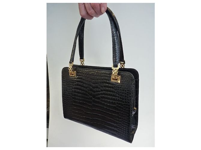Borsa Gucci in pelle di coccodrillo nero - vista 3