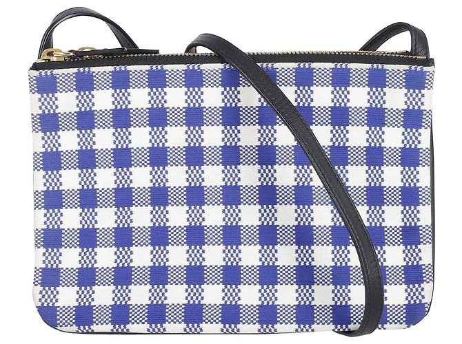 Céline Borsa a tracolla Celine Trio Gingham in cotone blu e bianco - vista 2