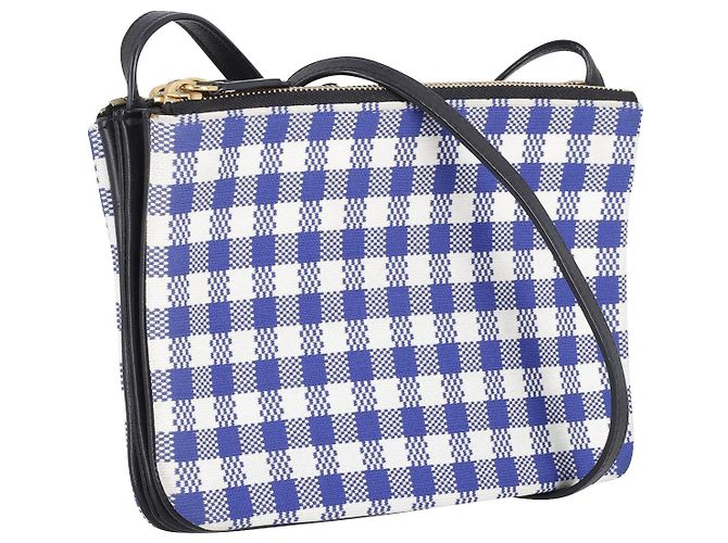 Céline Borsa a tracolla Celine Trio Gingham in cotone blu e bianco - vista 3