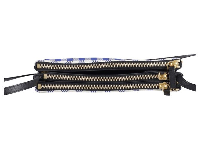 Céline Borsa a tracolla Celine Trio Gingham in cotone blu e bianco - vista 4