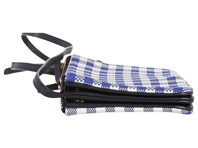 Céline Borsa a tracolla Celine Trio Gingham in cotone blu e bianco - vista 5