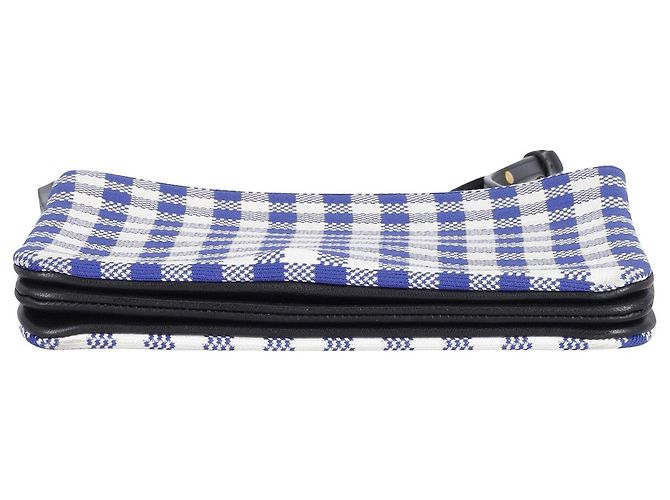 Céline Borsa a tracolla Celine Trio Gingham in cotone blu e bianco - vista 6