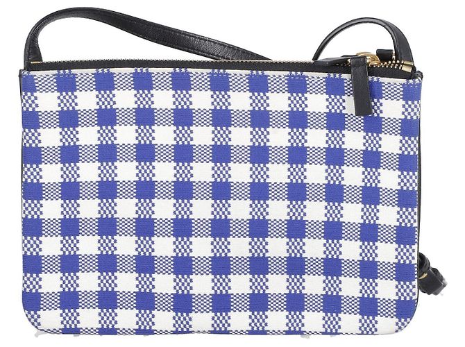 Céline Borsa a tracolla Celine Trio Gingham in cotone blu e bianco - vista 7