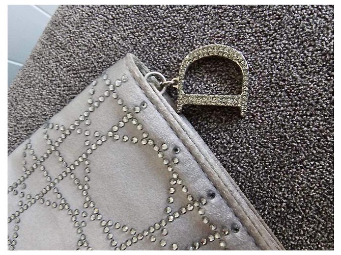Borsa da sera Christian Dior in satin grigio - vista 5