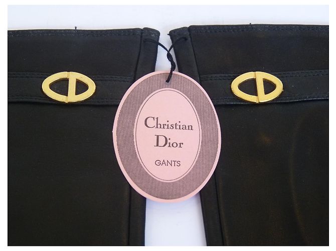 Christian Dior Handschuhe aus schwarzem Lammleder mit goldenem CD Logo - Ansicht 5
