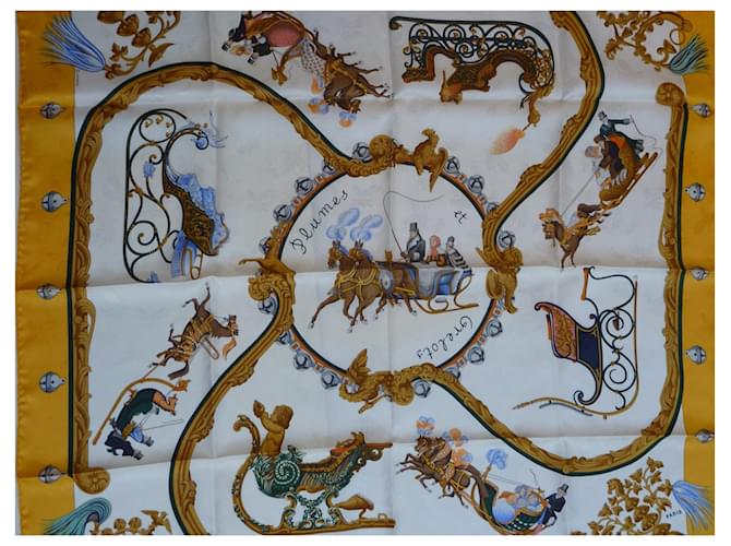 Sciarpa in seta Hermès Plumes et Grelots Gialla Giallo - vista 2