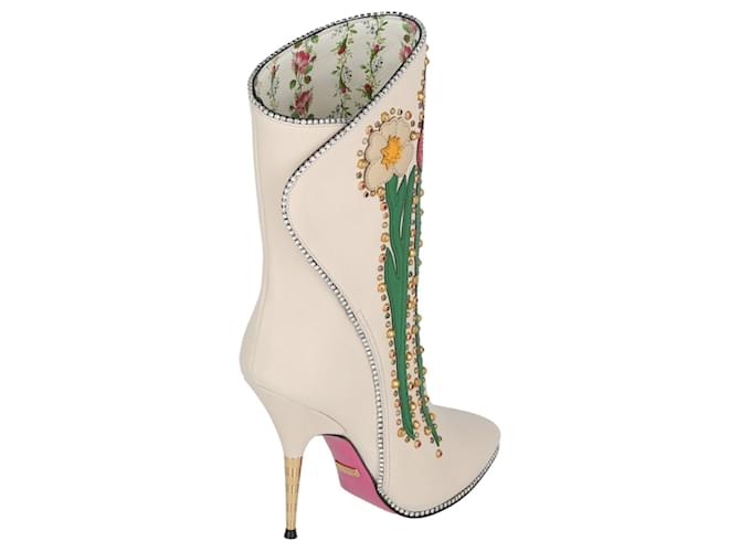 Gucci Flower Intarsia Leather Boots White ref.851874 - Joli Closet