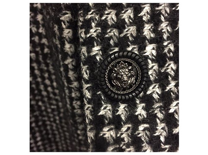 Timeless Abrigo de tweed blanco y negro de VC Chanel con botones de león Gris - vista 3
