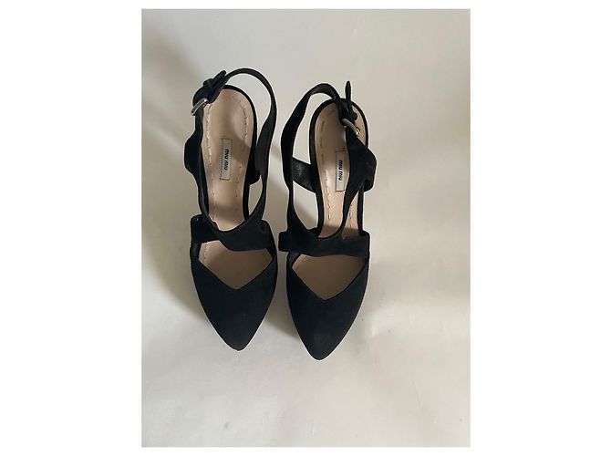 Miu Miu black suede platform heels - view 11