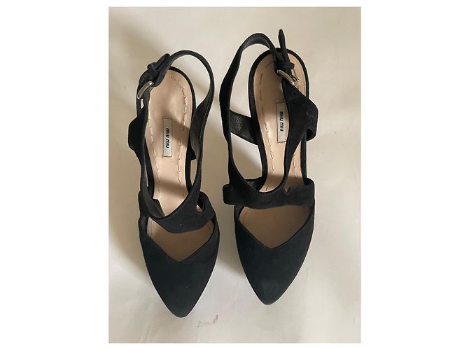 Miu Miu black suede platform heels - view 2