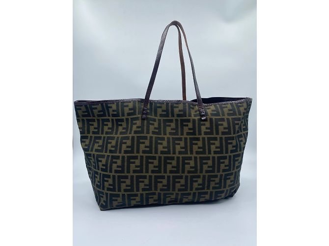 Shopper Fendi in tela marrone - vista 3