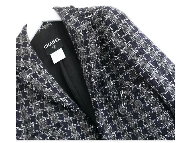 Caduta di CHANEL 2007 07Una giacca in tweed pied de poule di cashmere Grigio Blu navy - vista 2