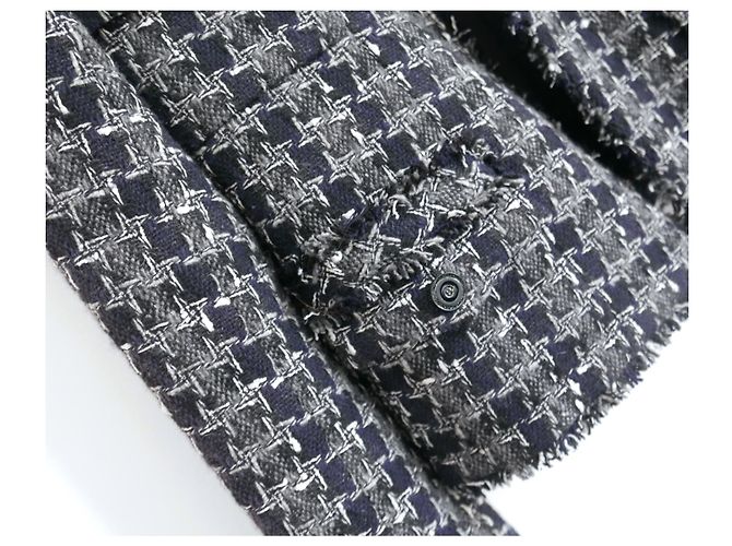 Caduta di CHANEL 2007 07Una giacca in tweed pied de poule di cashmere Grigio Blu navy - vista 3