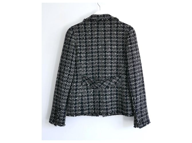Caduta di CHANEL 2007 07Una giacca in tweed pied de poule di cashmere Grigio Blu navy - vista 4