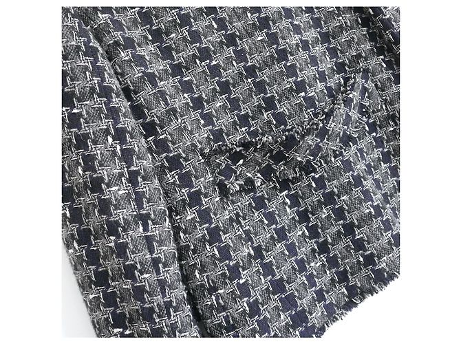 Caduta di CHANEL 2007 07Una giacca in tweed pied de poule di cashmere Grigio Blu navy - vista 5