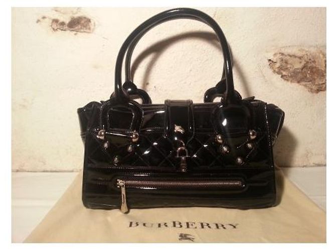 Borsa Burberry in vernice nera trapuntata Nero - vista 2