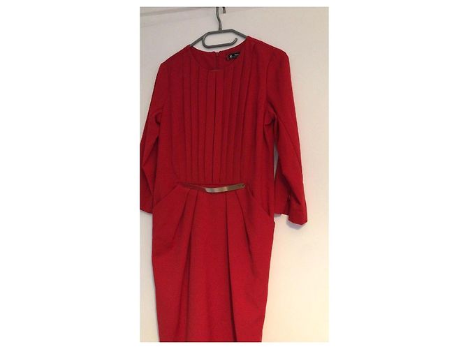 Vestido Sinéquanone Rojo de Algodón con Cinturón Dorado Roja - vista 3