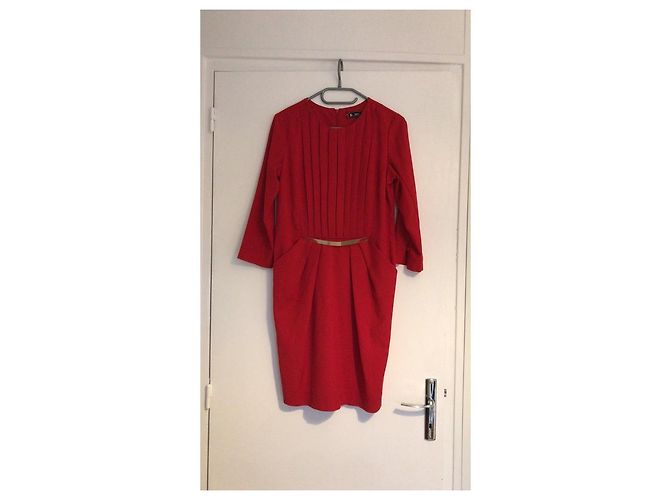 Vestido Sinéquanone Rojo de Algodón con Cinturón Dorado Roja - vista 6