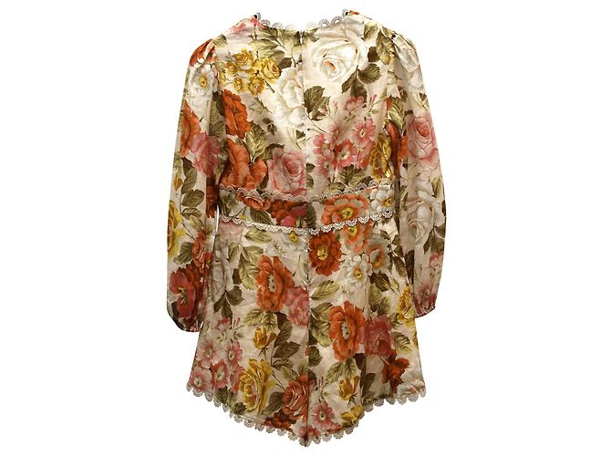 Zimmermann Bonita Strampler mit Blumenmuster aus mehrfarbigem Leinen - vue 2