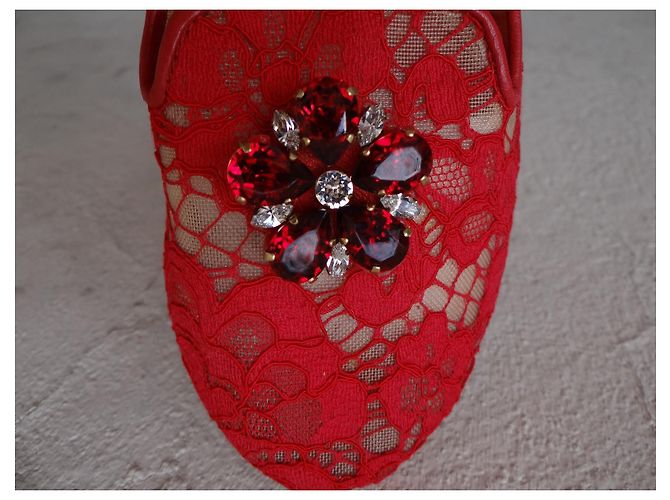 Dolce & Gabbana Bailarinas de Encaje Rojo Roja - vista 10