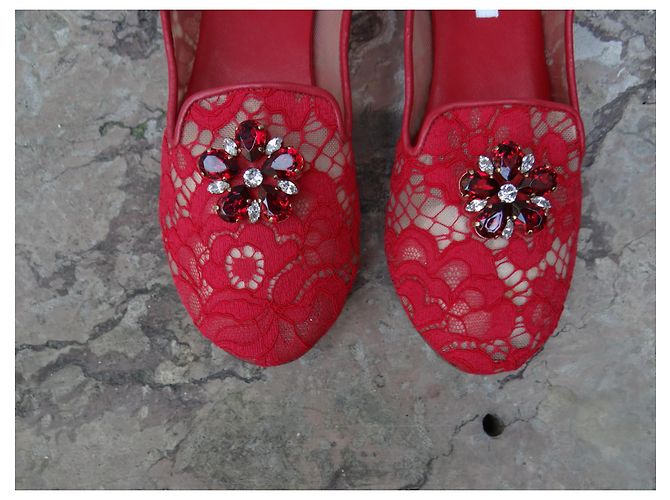 Dolce & Gabbana Bailarinas de Encaje Rojo Roja - vista 2