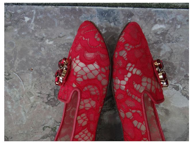 Dolce & Gabbana Bailarinas de Encaje Rojo Roja - vista 4