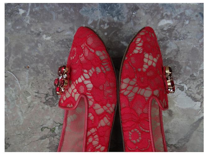Dolce & Gabbana Bailarinas de Encaje Rojo Roja - vista 7