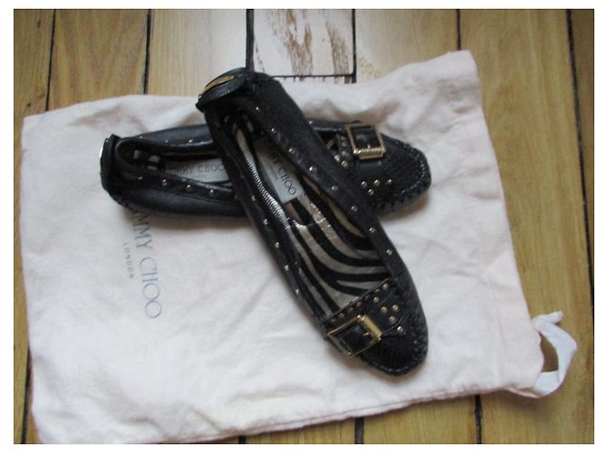 Jimmy Choo Bailarinas con hebillas de cuero negro, 37,5 - vista 2