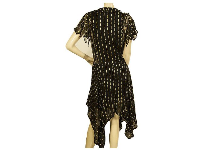 Zadig & Voltaire Rool Shiny Black Gold Asymmetric Taschentuchkleid Größe L Schwarz - Ansicht 2