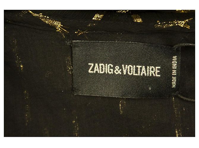 Zadig & Voltaire Rool Shiny Black Gold Asymmetric Taschentuchkleid Größe L Schwarz - Ansicht 3