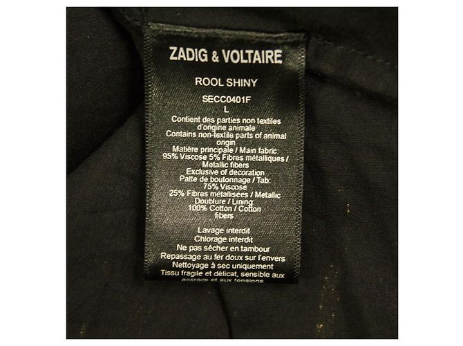 Zadig & Voltaire Rool Shiny Black Gold Asymmetric Taschentuchkleid Größe L Schwarz - Ansicht 4