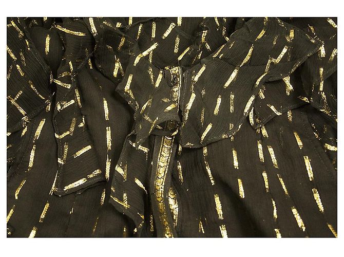 Zadig & Voltaire Rool Shiny Black Gold Asymmetric Taschentuchkleid Größe L Schwarz - Ansicht 5