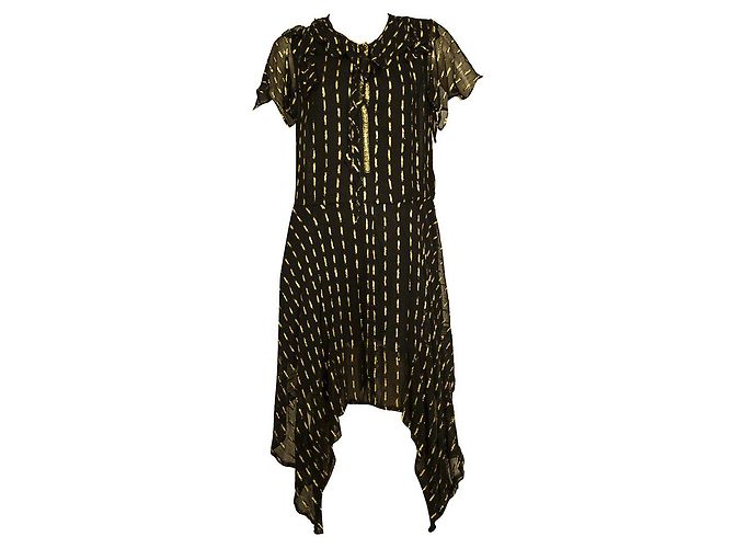Zadig & Voltaire Rool Shiny Black Gold Asymmetric Taschentuchkleid Größe L Schwarz - Ansicht 6