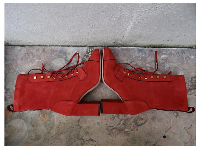 Stuart Weitzman Schnürstiefeletten aus Leder Rostrot - Ansicht 9