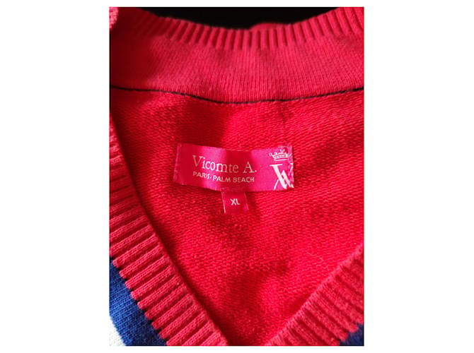 Vicomte Arthur Roter V-Ausschnitt Pullover Baumwolle XL - Ansicht 3