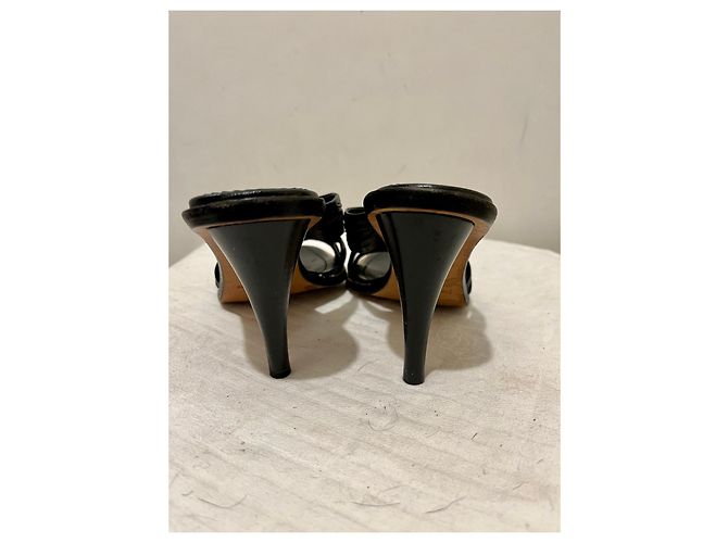 Yves Saint Laurent YSL Rive Gauche sandali mulo vintage con tacco alto Nero - vista 4