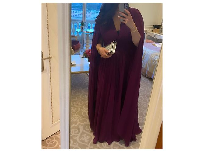 Vestido largo de seda plisado Elie Saab Borgoña Burdeos - vista 10