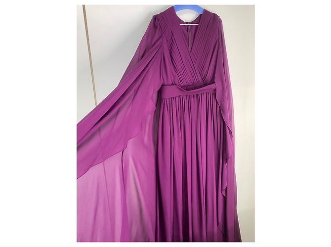 Vestido largo de seda plisado Elie Saab Borgoña Burdeos - vista 2