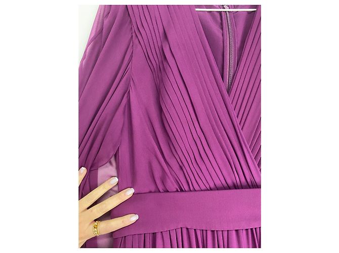 Vestido largo de seda plisado Elie Saab Borgoña Burdeos - vista 3