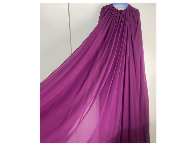 Vestido largo de seda plisado Elie Saab Borgoña Burdeos - vista 6