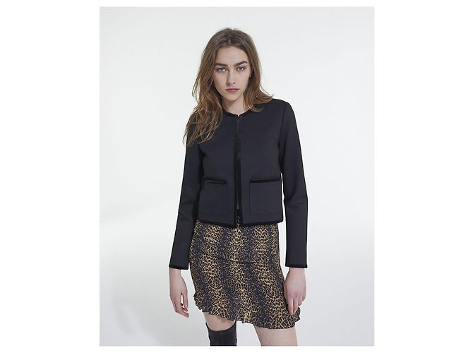 The Kooples Chaqueta corta negra de crepé de algodón Negro - vista 3